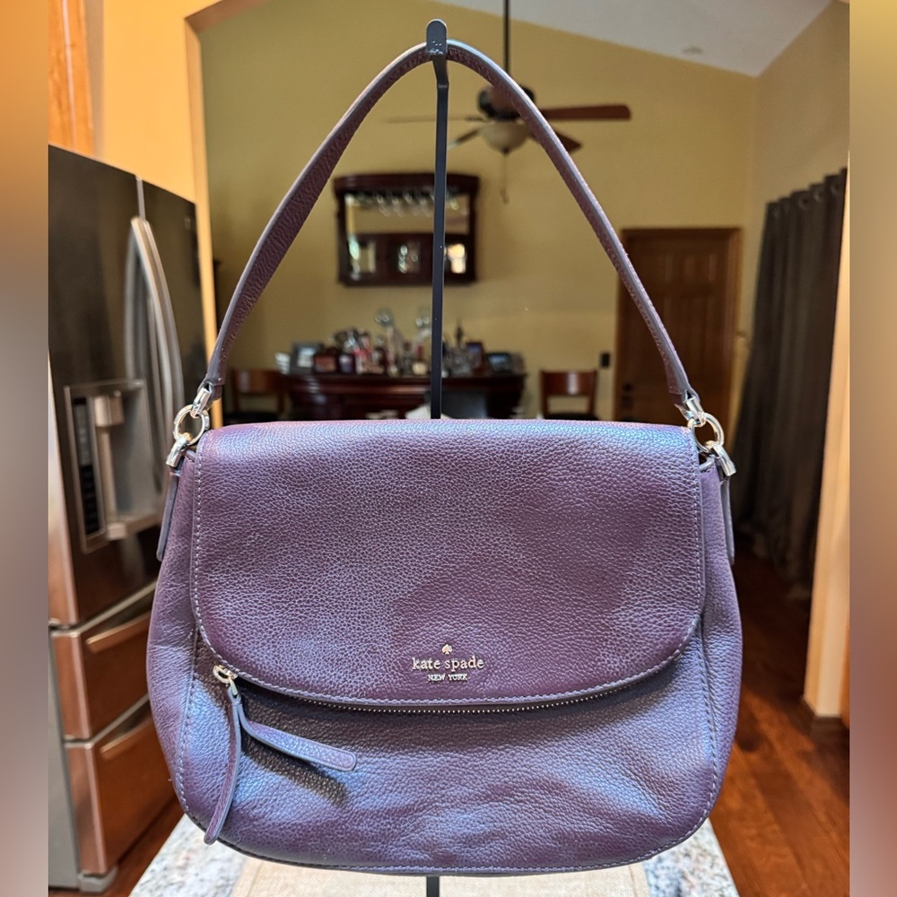 Kate Spade Pebble Leather Shoulder Bag. EUC gorgeous purple satin interior. - Picture 1 of 14